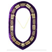 GRAND OFFICERS BLUE LODGE CHAIN COLLAR - GOLD PLATED ON PURPLE VELVET