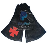 Knight Templar Black Leather Gauntlets with Red Cross