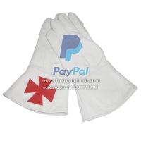 Knight Templar White Leather Gauntlets with Red Cross