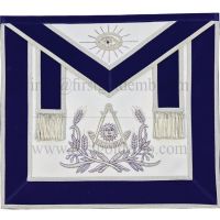 Masonic Past Master Hand Embroidered Apron Silver Embroidery Blue Velvet