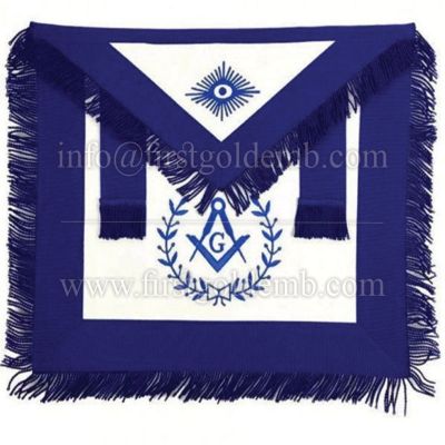 Masonic Blue Lodge Master Mason Apron Machine Embroidery with Fringe Blue