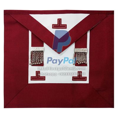 Grand Steward Craft English Regulation Apron - White & Wide Maroon