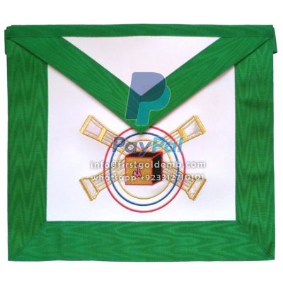 5th Degree Scottish Rite Apron - White With Green Moire