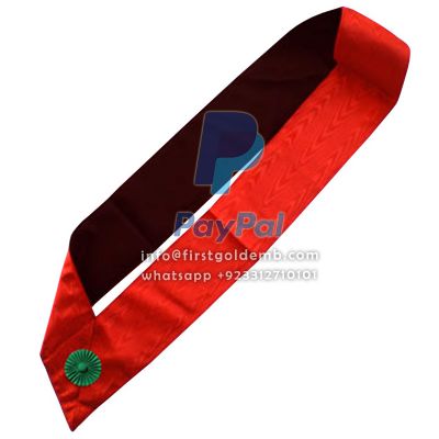 8th Degree Scottish Rite Sash - Red Moire With Green Rosette