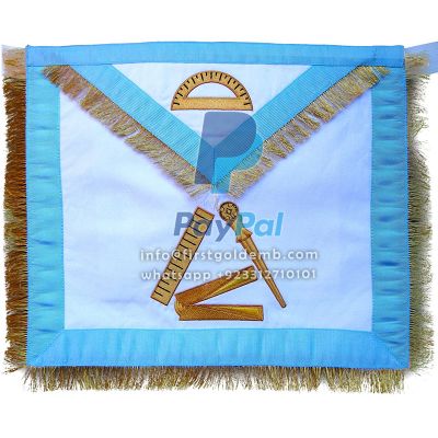 12th Degree Scottish Rite Apron - White With Sky Blue Borders & Gold Fringe