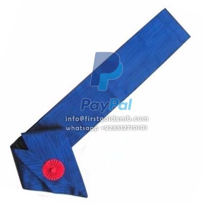 12Th Degree Scottish Rite Sash - Blue Moire With Red Rosette