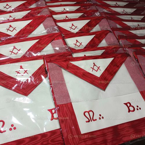 Master Mason Scottish Rite Apron - Red & White Moire #4