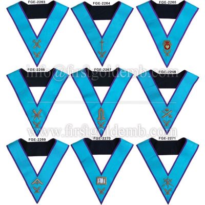 Masonic Memphis Misraim Officer Collars Set Of 9 Hand Embroidered