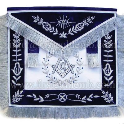 Blue Past Master Apron Bullion Hand Embroidered Vine Work