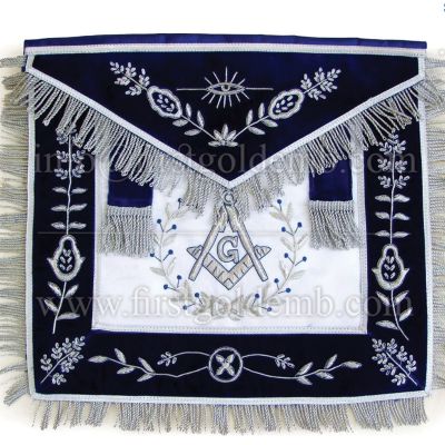 Masonic Master Mason Silver Bullion Hand Embroidered Apron Vine Work