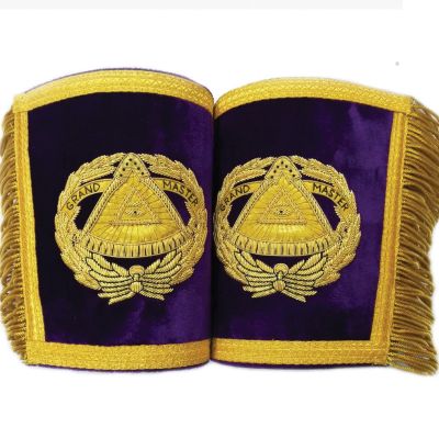 Masonic Gauntlets Cuffs - Grand Master Bullion Embroidered With Fringe - Purple