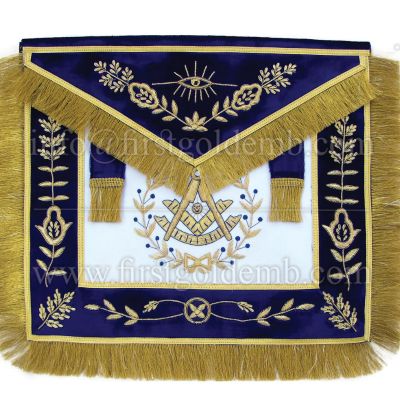 Masonic Blue Past Master Apron Bullion Hand Embroidered Vine Work