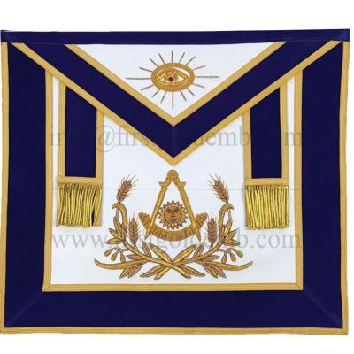 Masonic Past Master Hand Embroidered Apron Gold Embroidery Blue Velvet