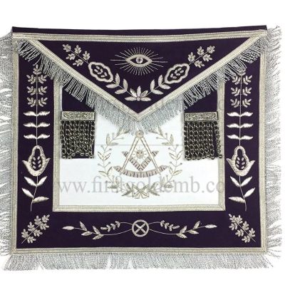 Masonic Blue Lodge Past Master Silver Handmade Embroidery Apron Purple Velvet