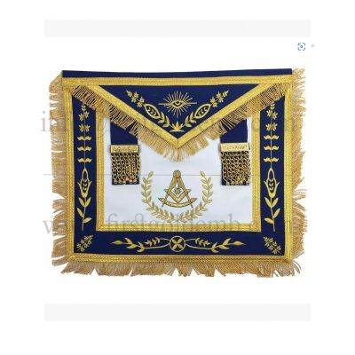 Masonic Blue Lodge Past Master Gold Handmade Embroidery Apron Blue Velvet