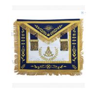 Masonic Blue Lodge Past Master Gold Handmade Embroidery Apron Blue Velvet