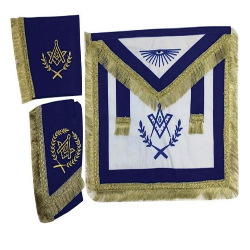 Master Mason Cardura Apron, Collar gauntlets Set with Fringe Blue