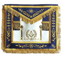 Navy Blue Apron Master Mason Square G & Pillars Freemasons Gold Fringe