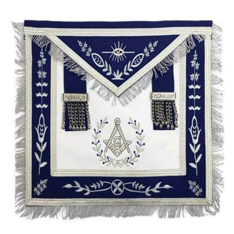 Masonic Blue Lodge Master Mason Silver Machine Embroidery Freemasons Apron