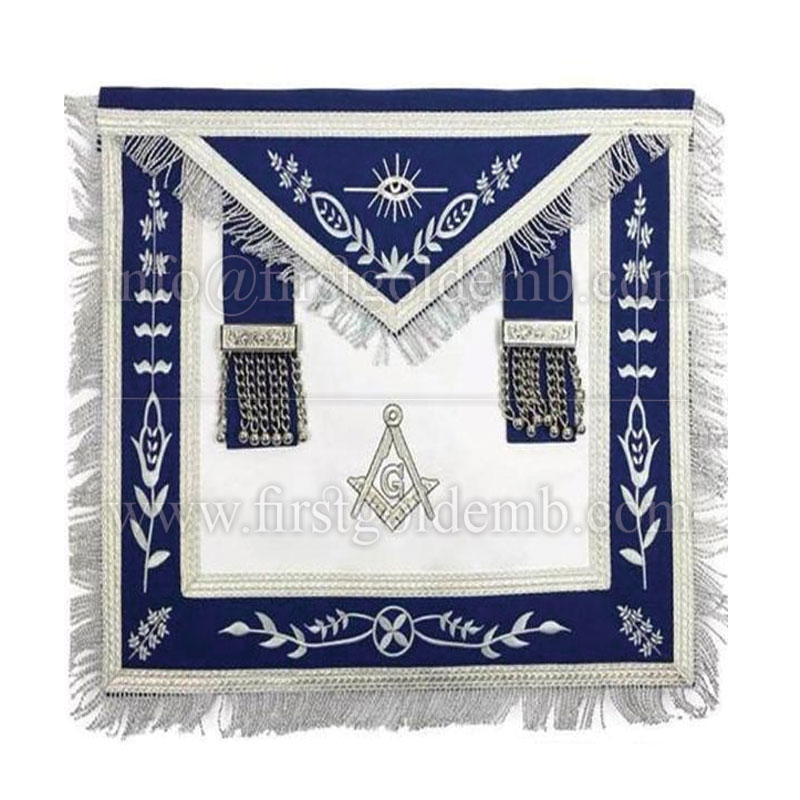 Masonic Blue Lodge G Master Mason Silver Machine Embroidery Freemasons Apron