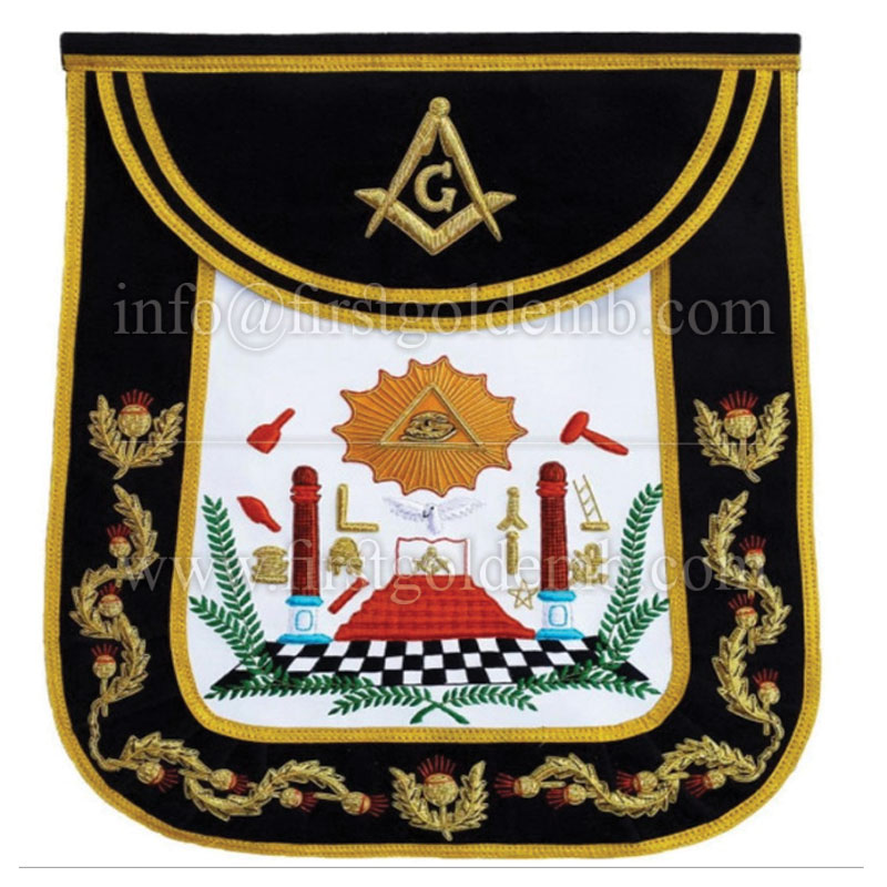 Masonic Traditional Master Mason Round Apron Bullion Hand Embroidered