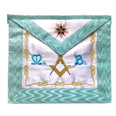 MASTER MASON BLUE LODGE FRENCH APRON - WHITE & SKY BLUE STAR G MACHINE EMBROIDERY