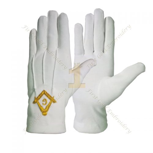 Masonic White Cotton Gloves With Emblem