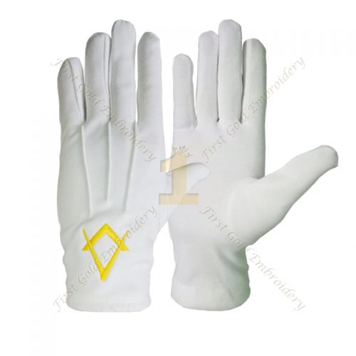 Masonic White Cotton Gloves With Emblem