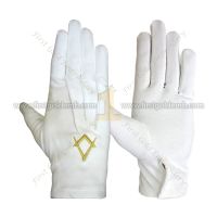 Masonic White Cotton Gloves With Emblem