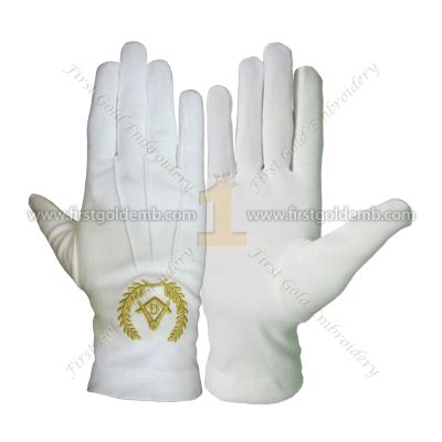 Masonic White Cotton Gloves With Emblem