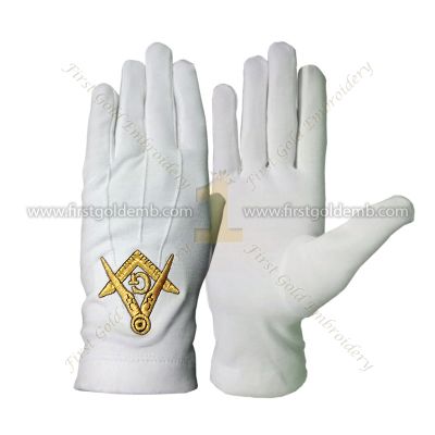 Masonic White Cotton Gloves With Emblem