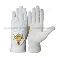 Masonic White Cotton Gloves With Emblem