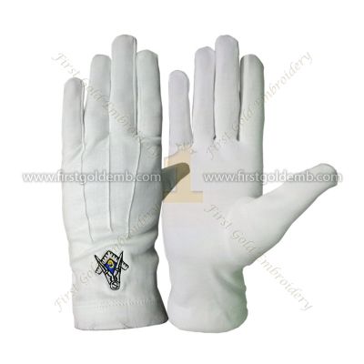 Masonic White Cotton Gloves With Emblem