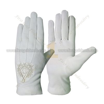 Masonic White Cotton Gloves With Emblem