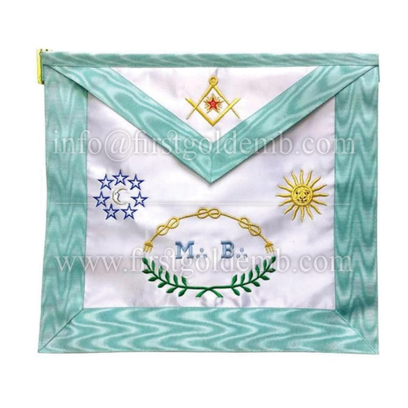 Master Mason French Rite / Modern Rite Moon Sun Silk Apron - Sky Blue