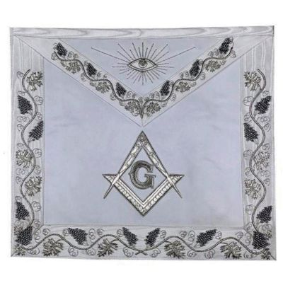 MASTER MASON Grand White Hand Embroided Apron with Square Compass G