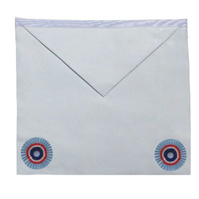 FELLOWCRAFT EMULATION RITE ENGLISH REGULATION APRON - WHITE WITH TWO ROSETTES