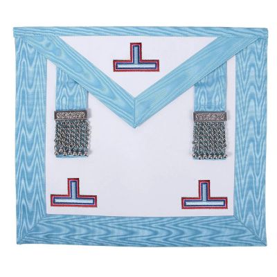 WORSHIPFUL MASTER EMULATION RITE ENGLISH REGULATION APRON - TURQUOISE MOIRE WITH SILVER TRIPLE TAUS