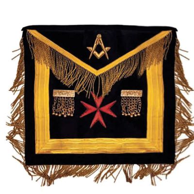 RIGHT WORSHIPFUL MALTA REGULATION APRON - BLACK WITH RED MALTESE CROSS