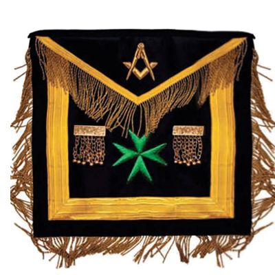 VERY WORSHIPFUL MALTA REGULATION APRON - BLACK WITH GREEN MALTESE CROSS